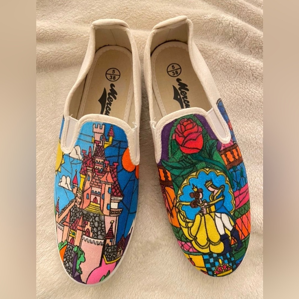 Mercury canvas Beauty & the Beast slip ons